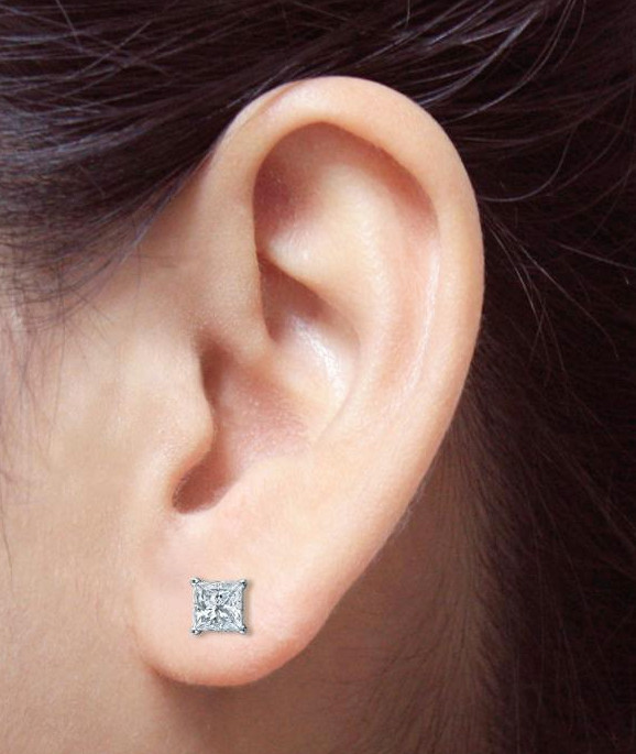 1/2 Ct Princess Cut Simulated Diamond Stud Earrings in 14K White Gold Finish