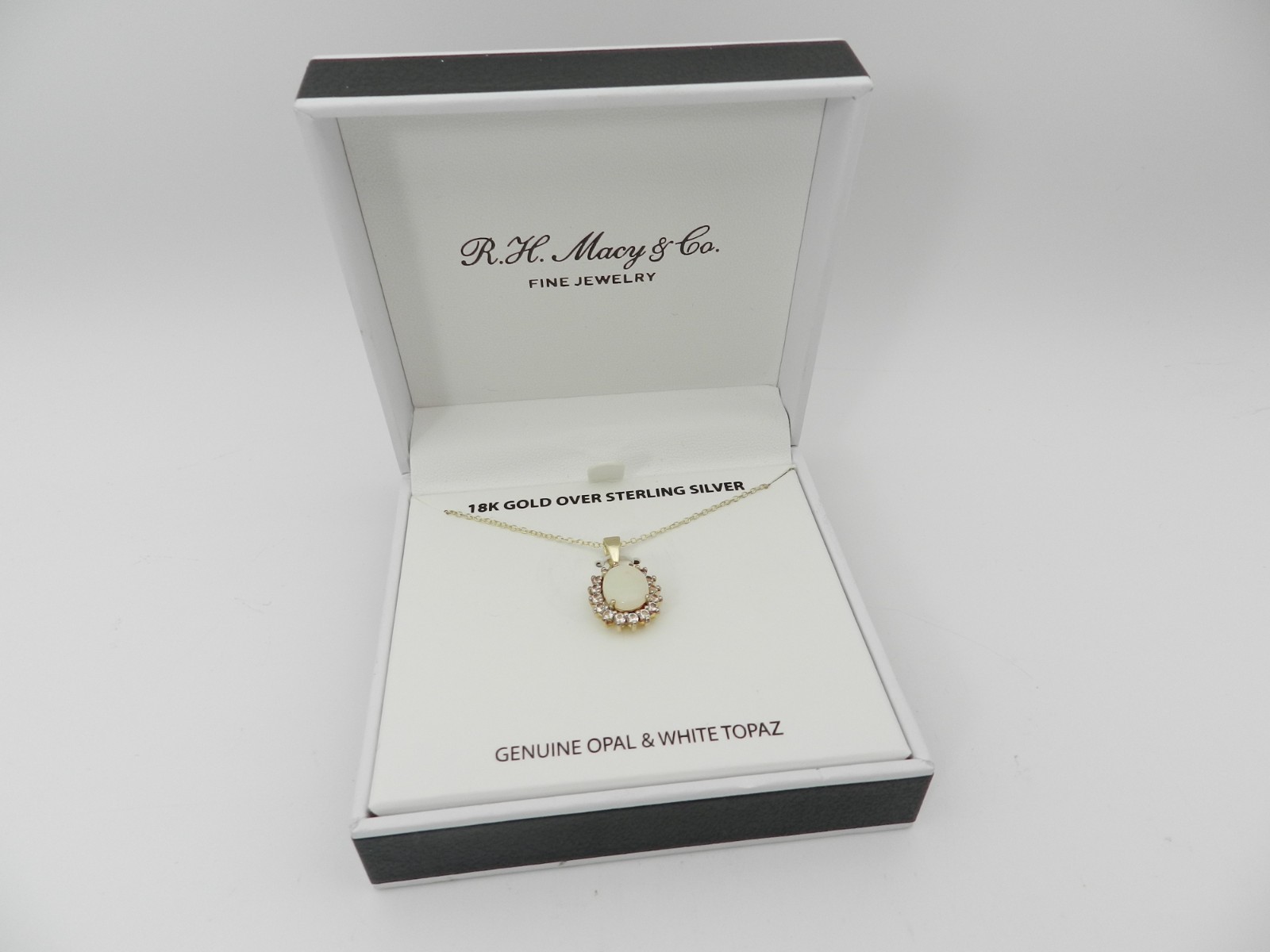 Macy’s Lab Grown Opal & Lab Grown White Sapphire Necklace Sterling Silver