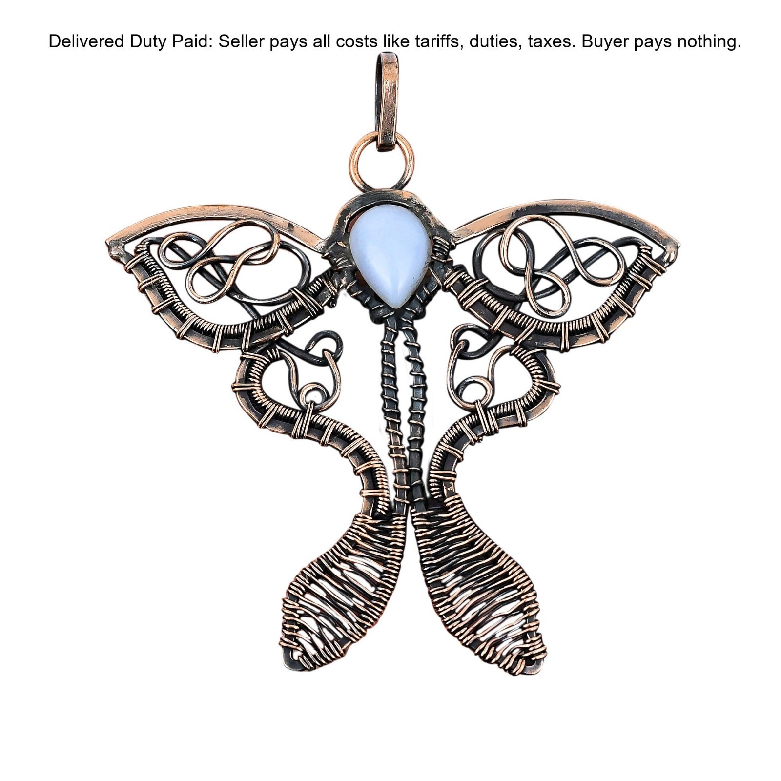 Valentines Deal Blue Lace Agate Stone Copper Butterfly Daughter Pendant Jewelry