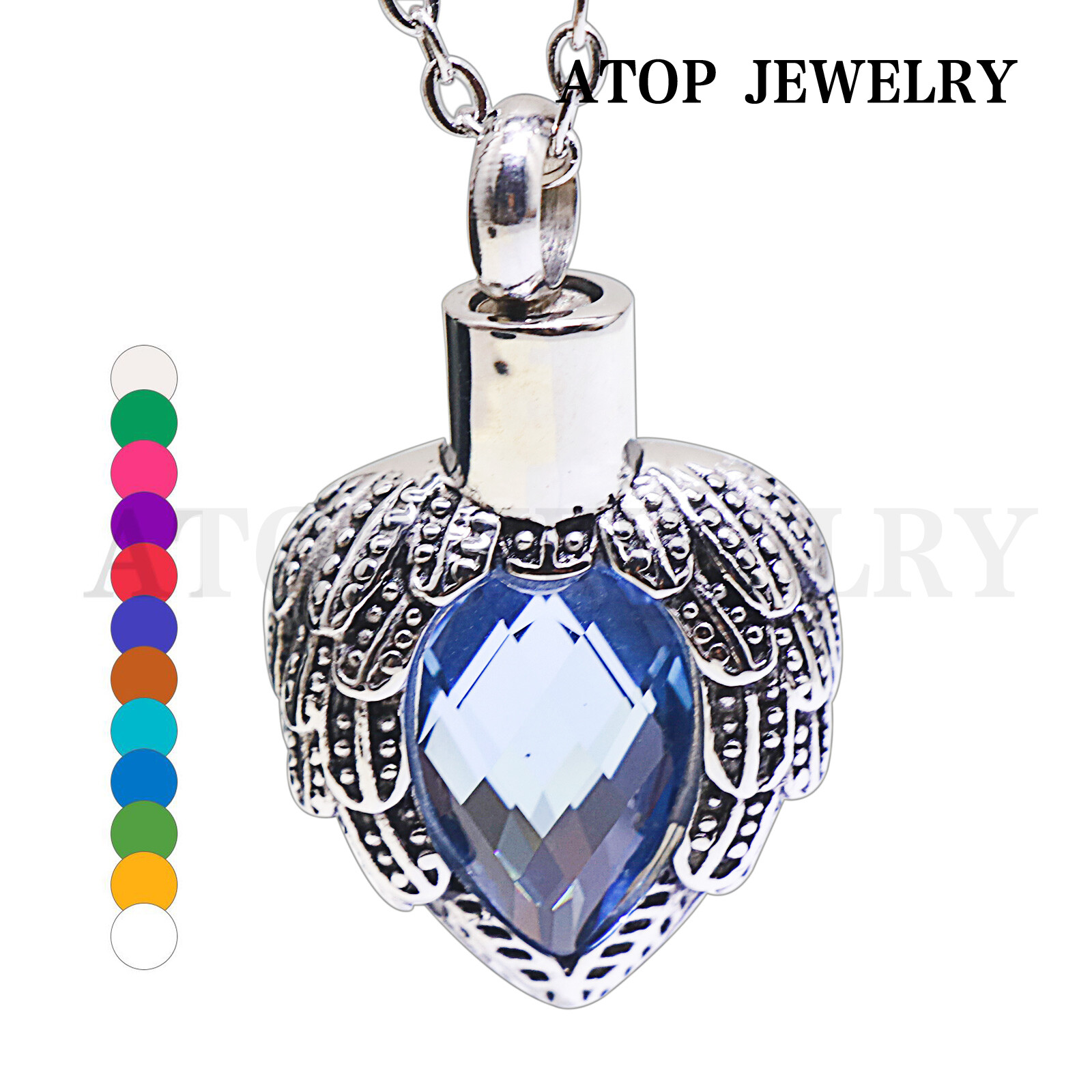 Urn Ash Necklace Crystal Heart Wings Cremation Pendant Jewelry perfume bottle