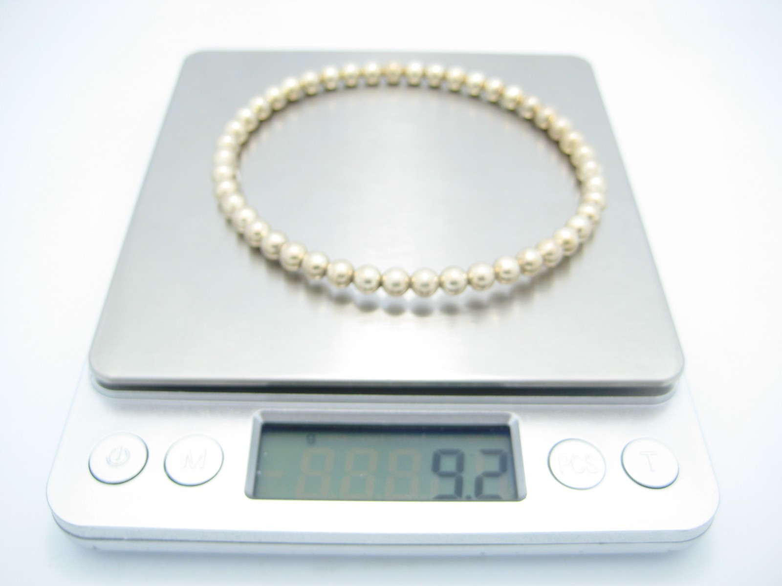 Sterling Silver 4.9mm Beaded Ball Bangle Cuff Bracelet