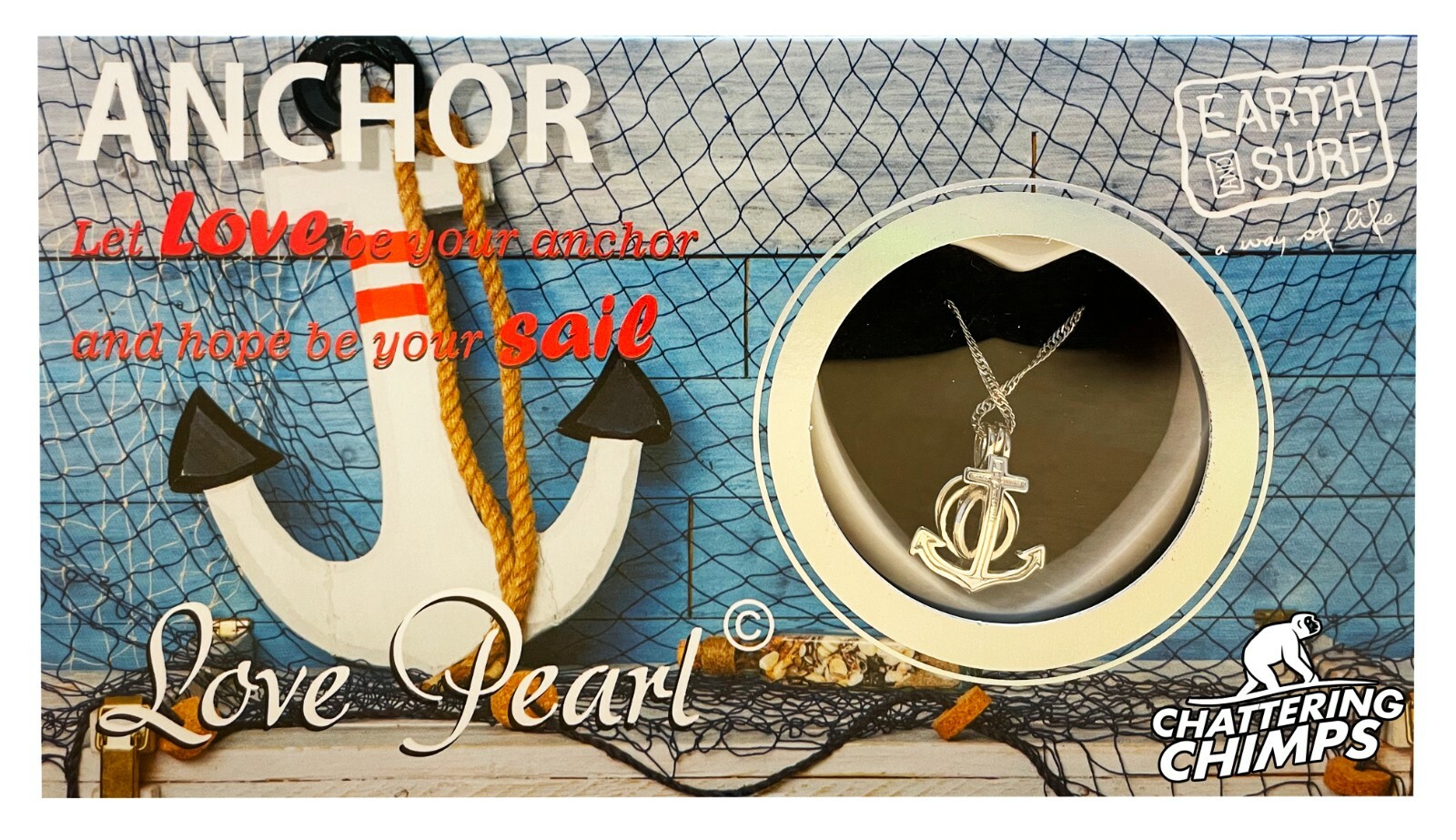 Ship Anchor Love Wish Pearl Pendant with 16″ Stainless Steel Necklace