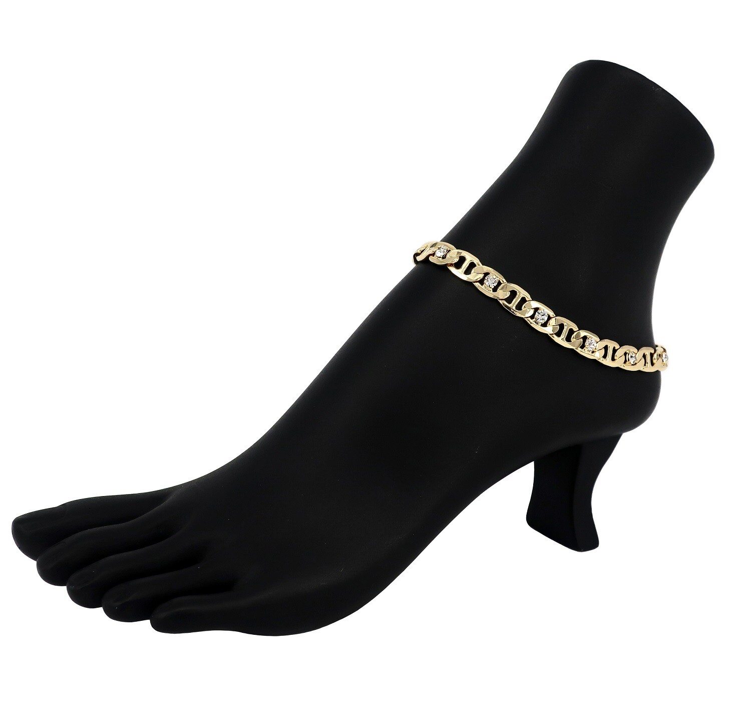Mariner Anchor Link Stone Chain Anklet 6mm Ankle Bracelet 14K Gold Plated