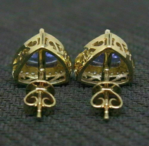 2.30Ct Trillion Cut Simulated Tanzanite14k Yellow Gold Plated Halo Stud Earrings