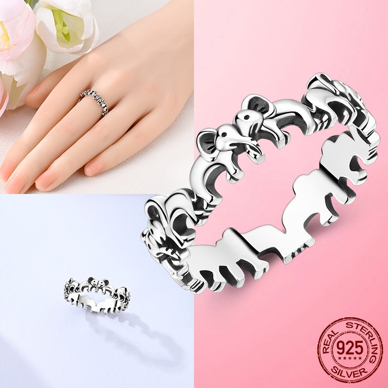 LAZA Original Retro 925 Sterling Silver Love Elephants Finger Ring Women Jewelry