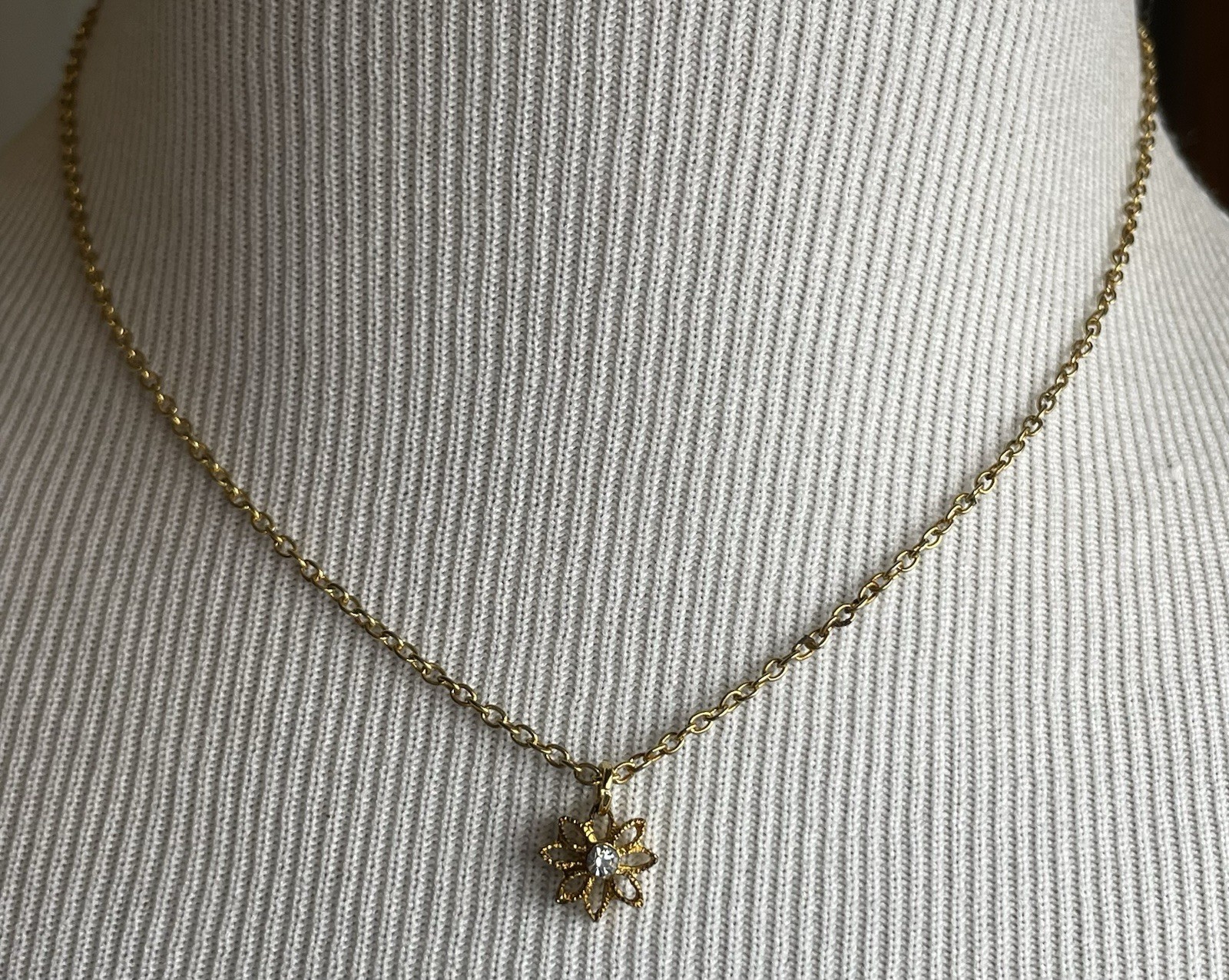 3 Silver Gold Tone Layered Necklaces 16-22” Flower Cross Pendant Rhinestones