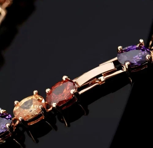 27 CTW Multicolor Gemstone Tennis Bracelet 18K Rose Gold Plated Women Jewelry