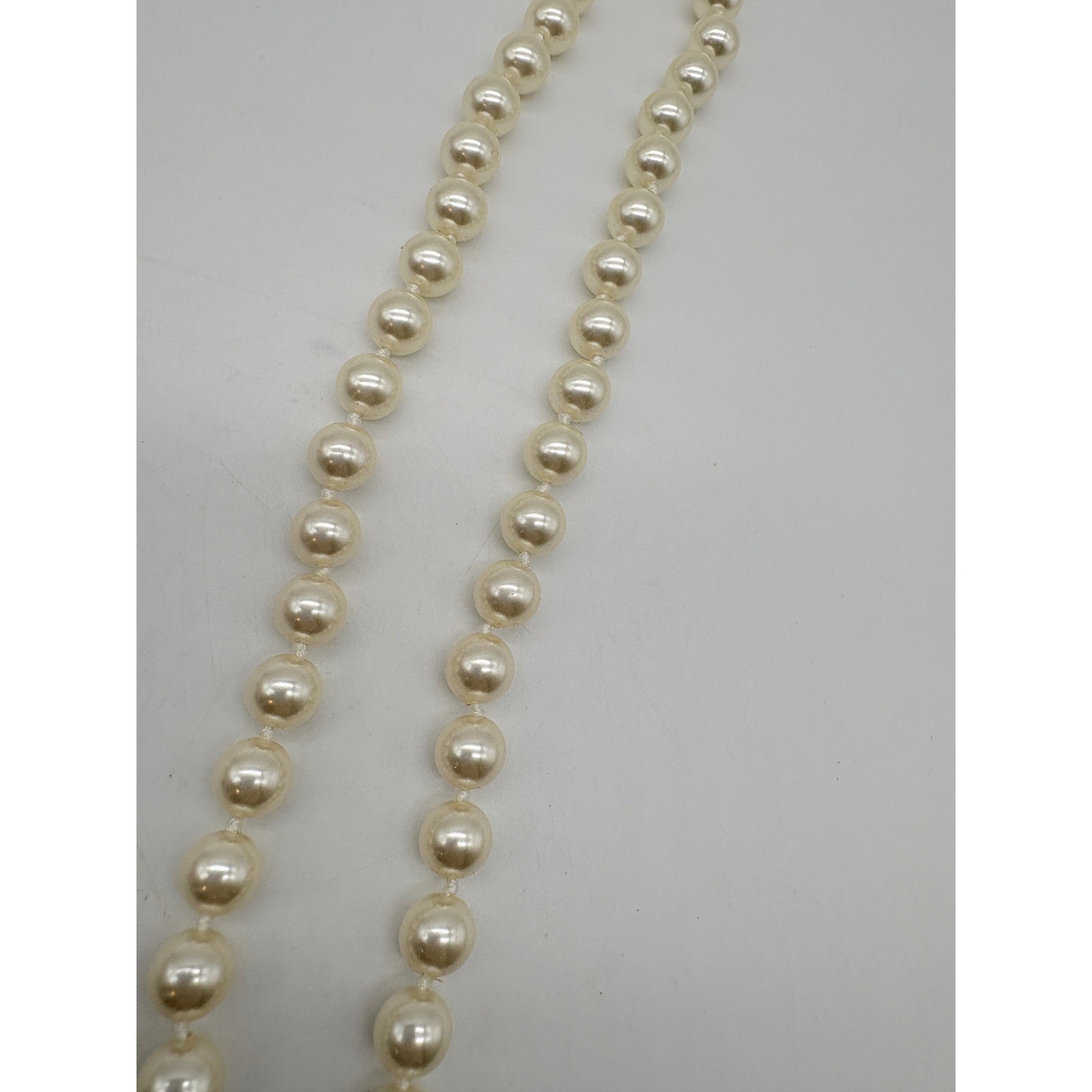 RMN Faux Pearl Strand Necklace Cream Opera Length Hand Knotted 36 Inch