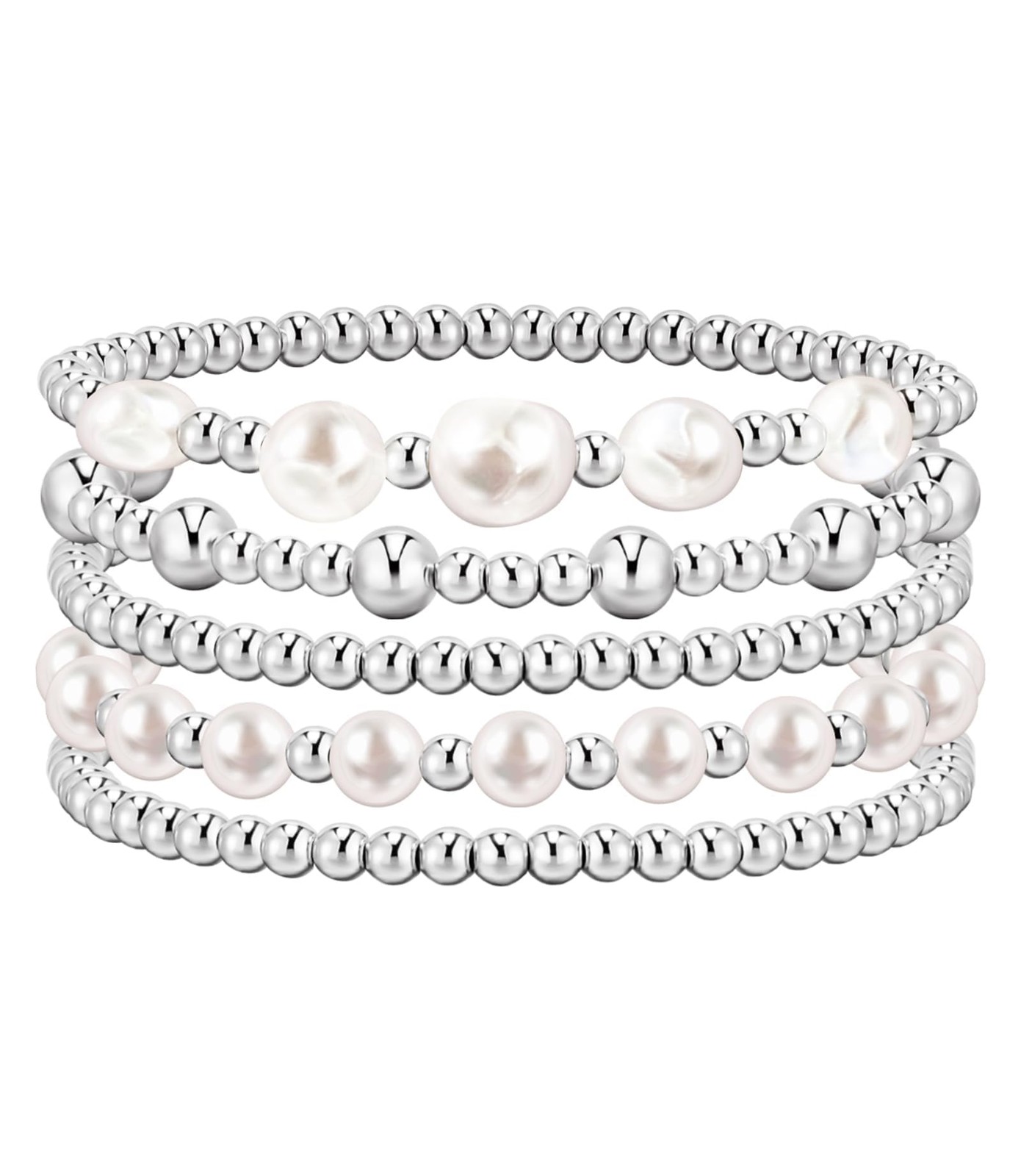 Silver Bracelets For Women Trendy Cute Pearl Beaded Gold Bracelet Stack Set E…