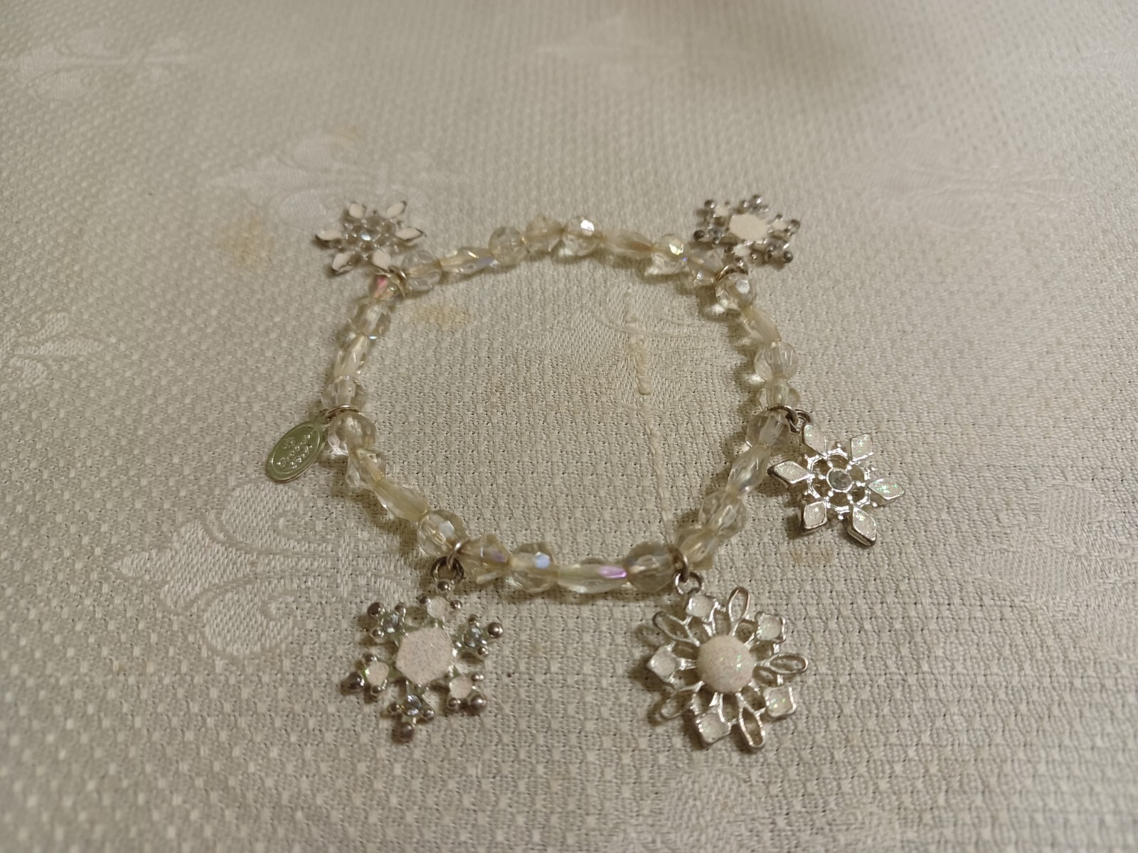 Christopher Radko Crystal Bead Snowflake Charm 3″ Diameter Stretch Bracelet