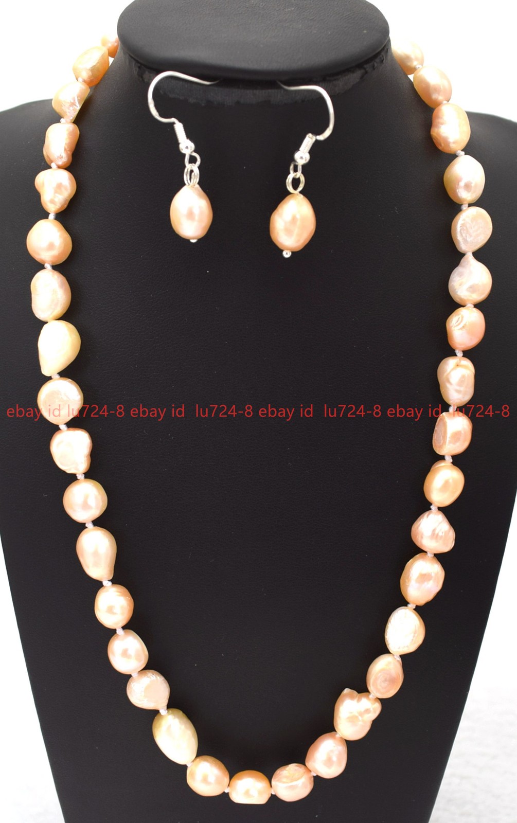 New Charm 7-8/8-9/9-10mm Pink Water Baroque Pearl Necklace Earring Set 18in
