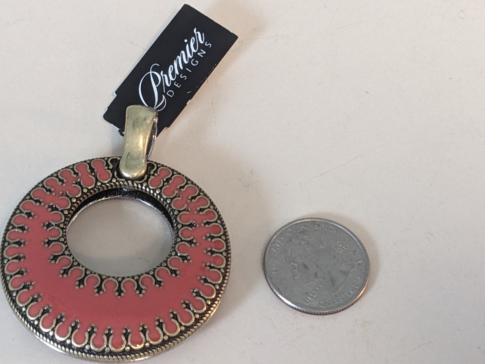 Premier Designs Pendant Blue or Orange Reversible DOUBLE TAKE Enamel