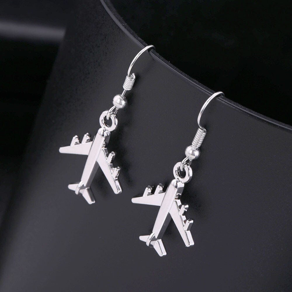 Simple Silver Color Aircraft Jewelry Sets Female Airplane Necklace & Earrings