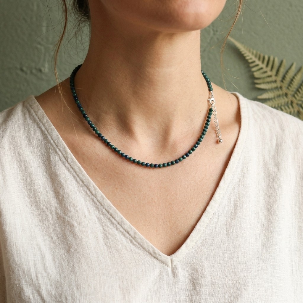 Natural Azurite Malachite Choker Necklace Dainty Beaded Crystal Healing Jewelry