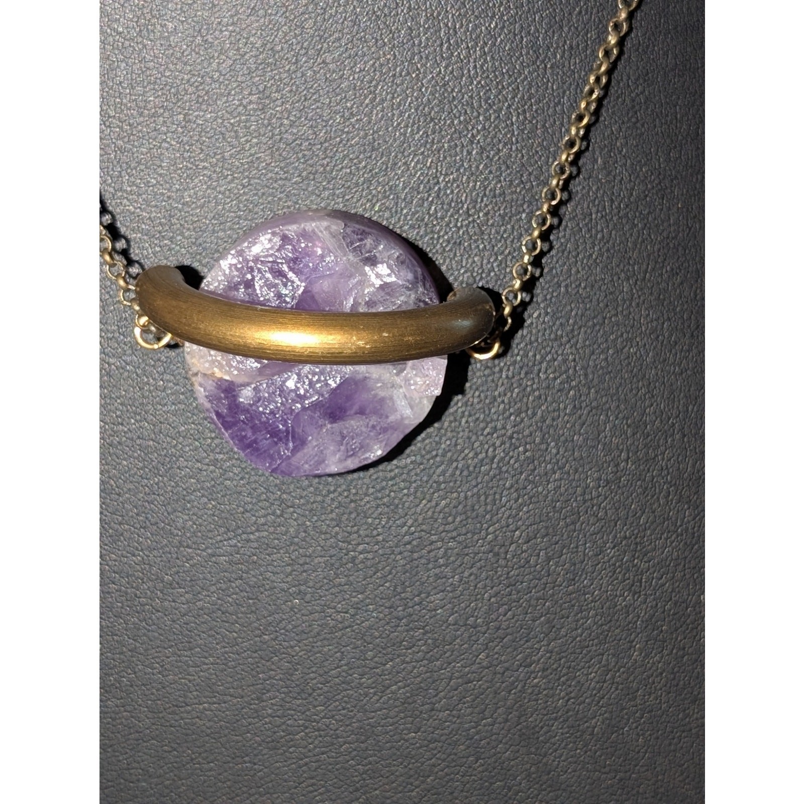 Larissa Loden ‘Floating Amethyst’ Pendant Brass Antiqued Chain 18″ Necklace