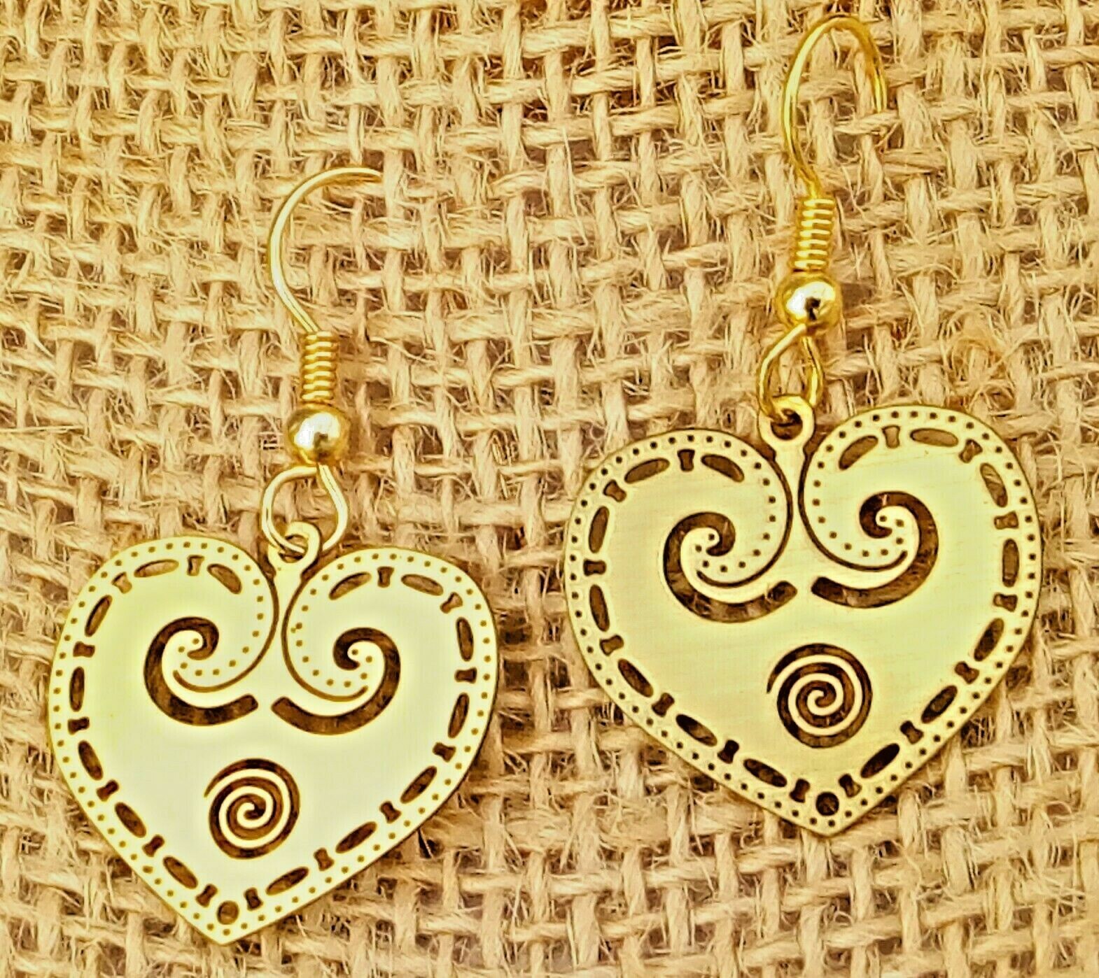 Playful Heart Earrings Brass nickel free Fishhook style wires Handmade USA