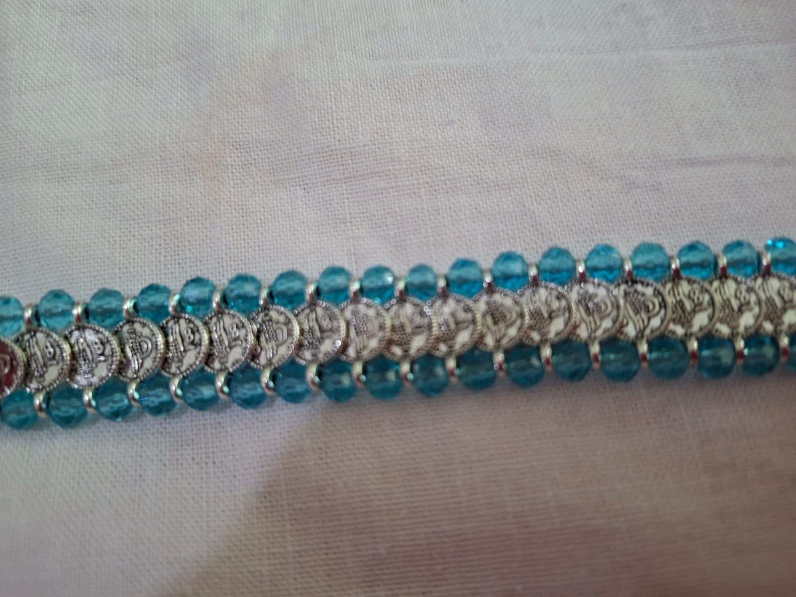 Handmade Ma’an Stone Turquoise Bracelet Silver Tone Adjustable Jewelry Gift