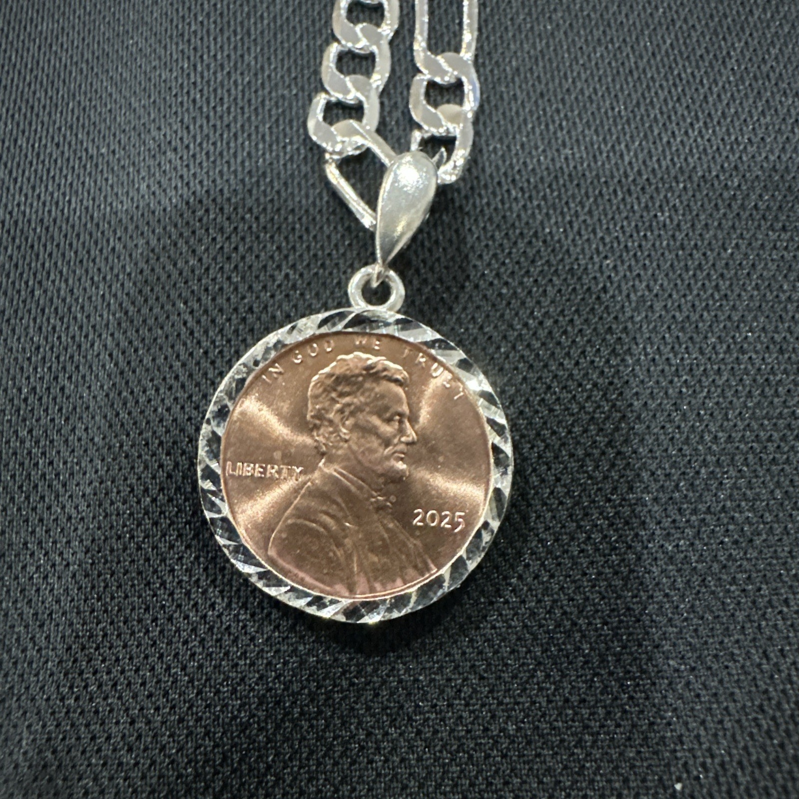 2025P Lincoln shield penny 925 & Sterling Silver Fashion Jewelry 6mm Chain 22”