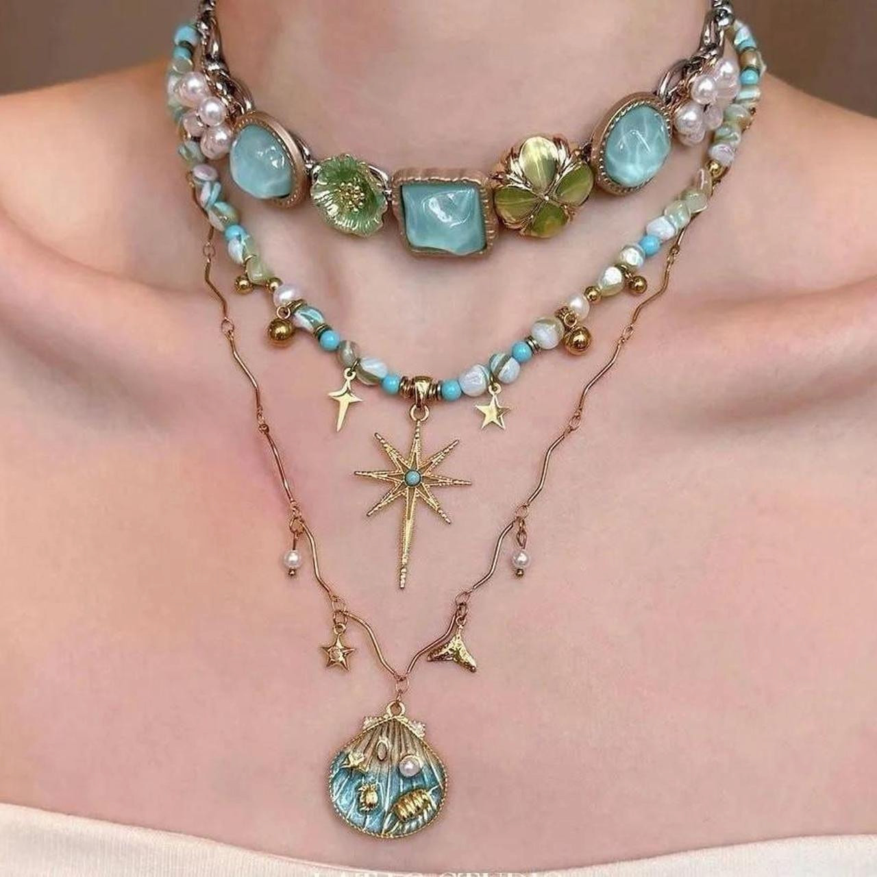 Fairycore Mermaid Layered Seashell Necklace