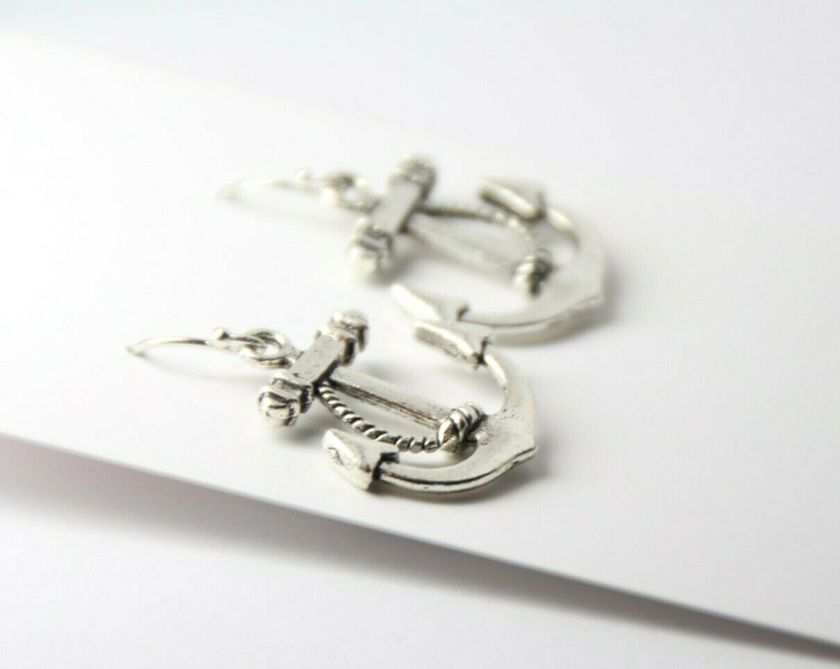 Anchor Charm Earrings 925 sterling silver hooks Pewter Charms Marine Ocean 1.25″