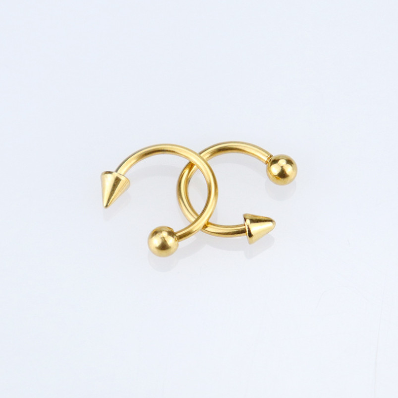 2Pcs Stainless Steel Piercing Earrings Mouth Barbells Horseshoe Rings Spike S9