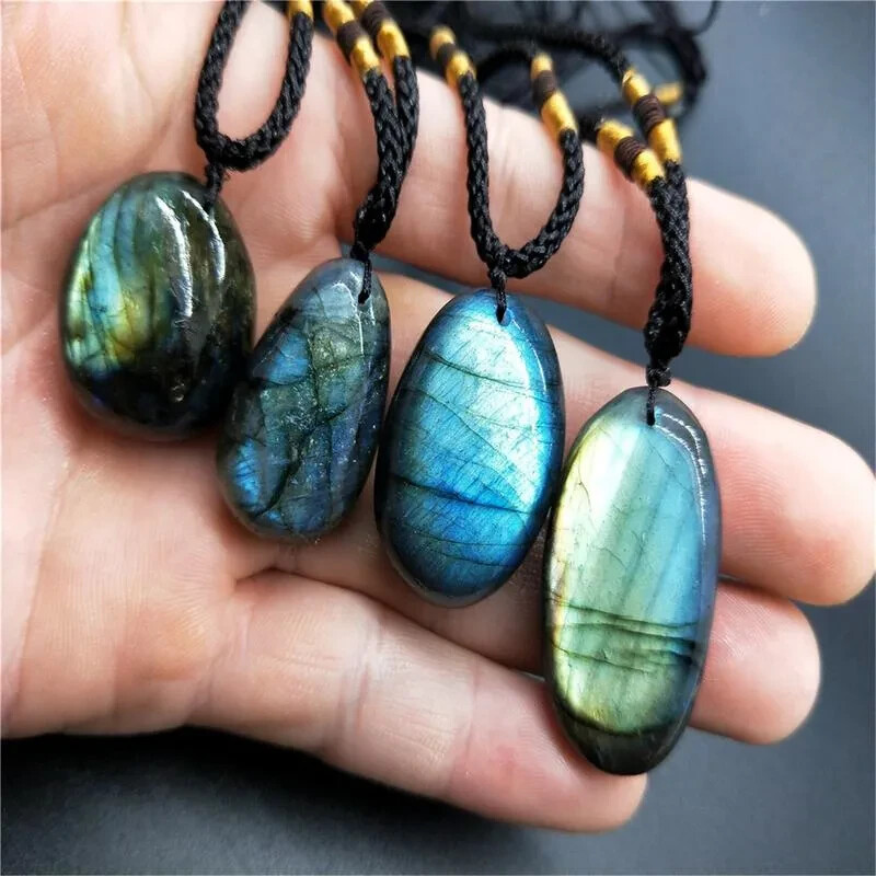 Labradorite Blue Moonstone Necklace Pendant Natural Healing Amulet Protection