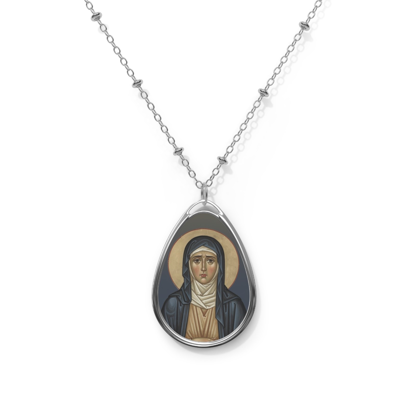 Saint Godelieve, Oval Pendant Necklace, Christian Gift