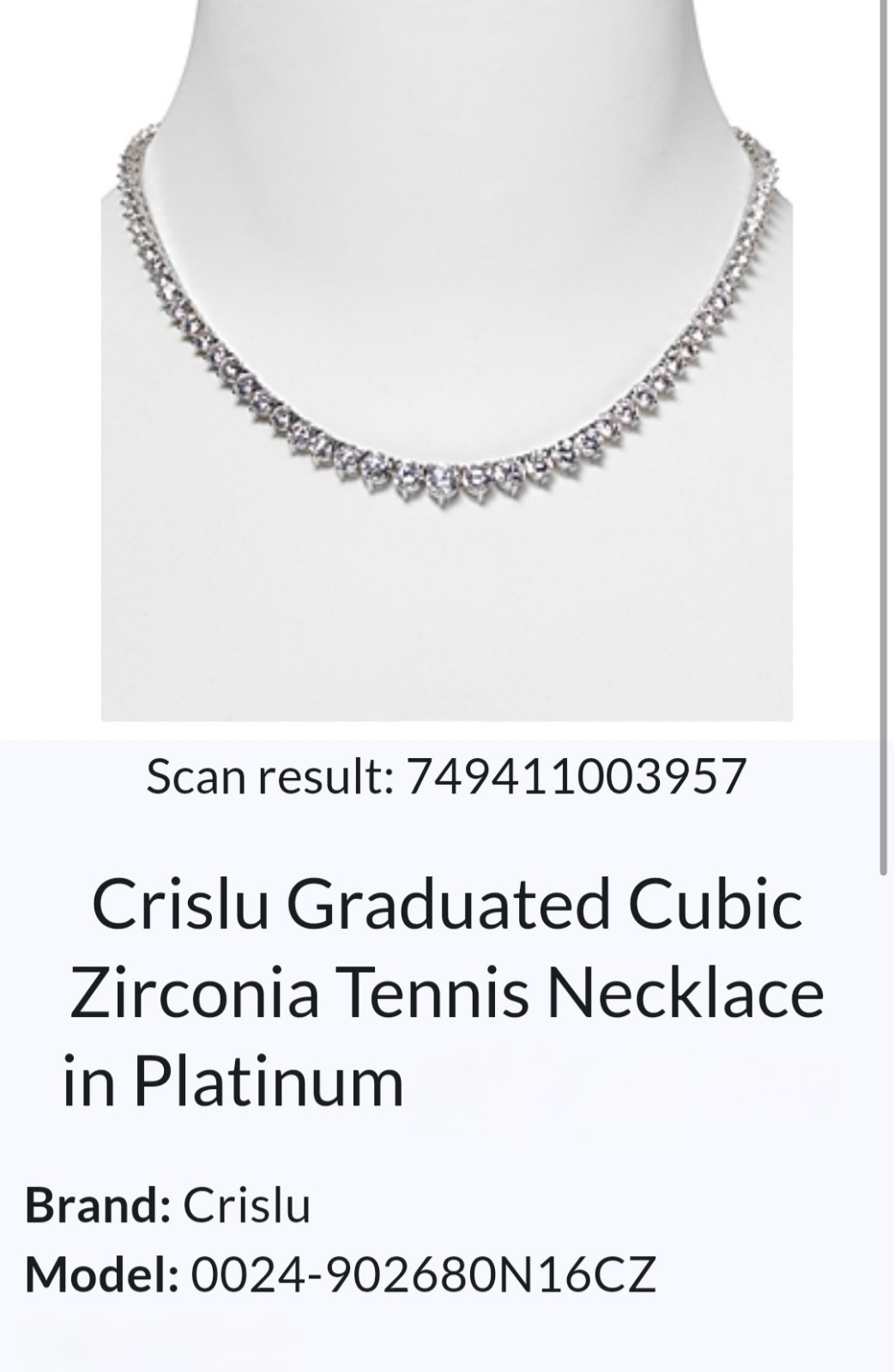 Vintage Neiman Marcus CZ Tennis Necklace 925 Sterling Rhodium Plated 16” New
