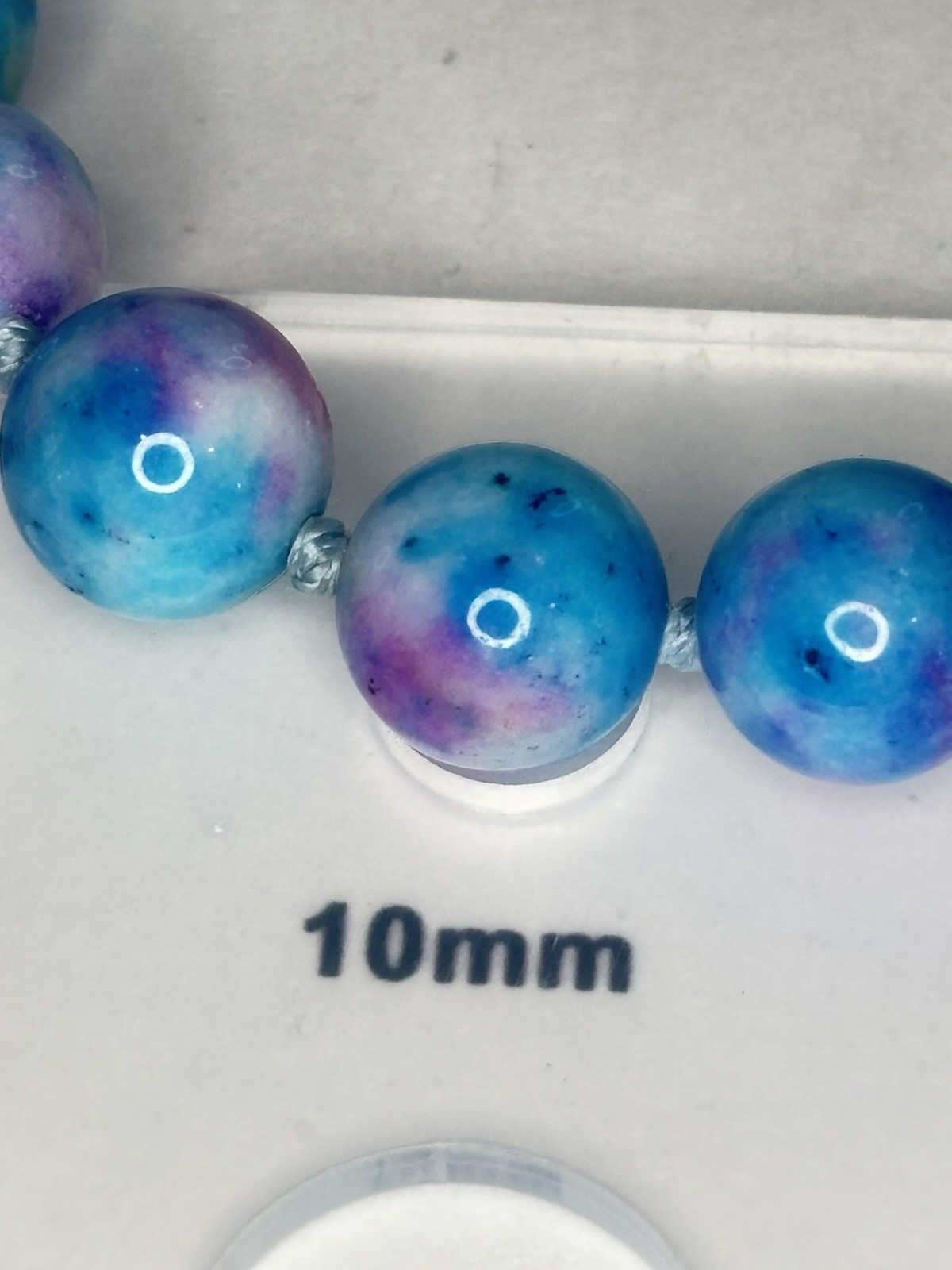 Flapper Necklace 72” Dyed Quartz 10mm Endless Opera Bead Blue Purple Knotted