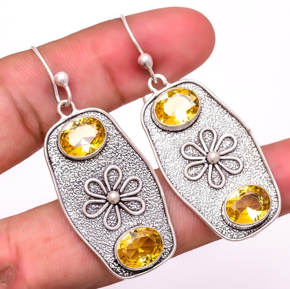 Aaa+++ Citrine Gemstone 925 Silver Plated Earring 2.2″ LE-2416
