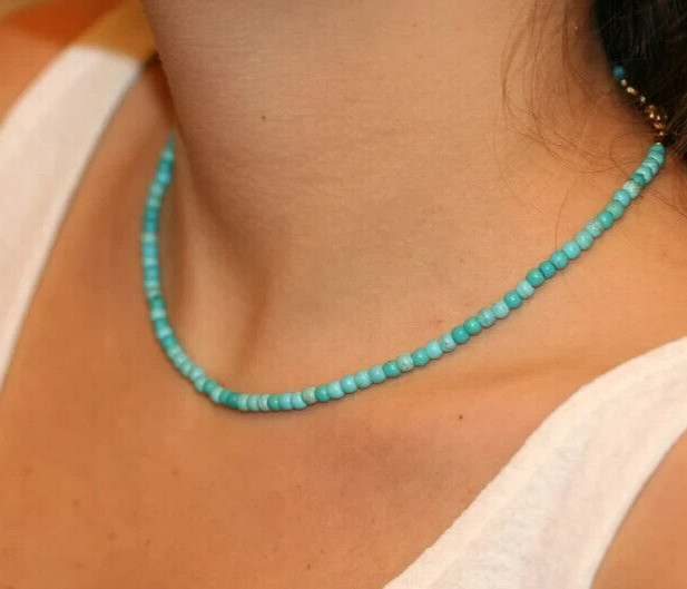 Natural Turquoise Dainty Choker Round 4mm Beads Healing Reiki Women Necklace