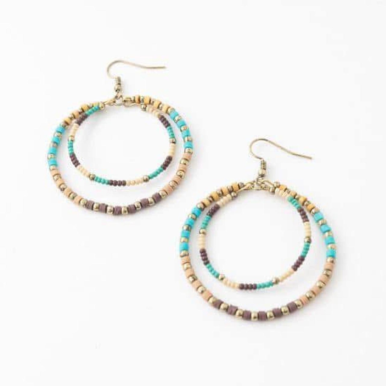 Multicoloured beaded hoop earrings boho