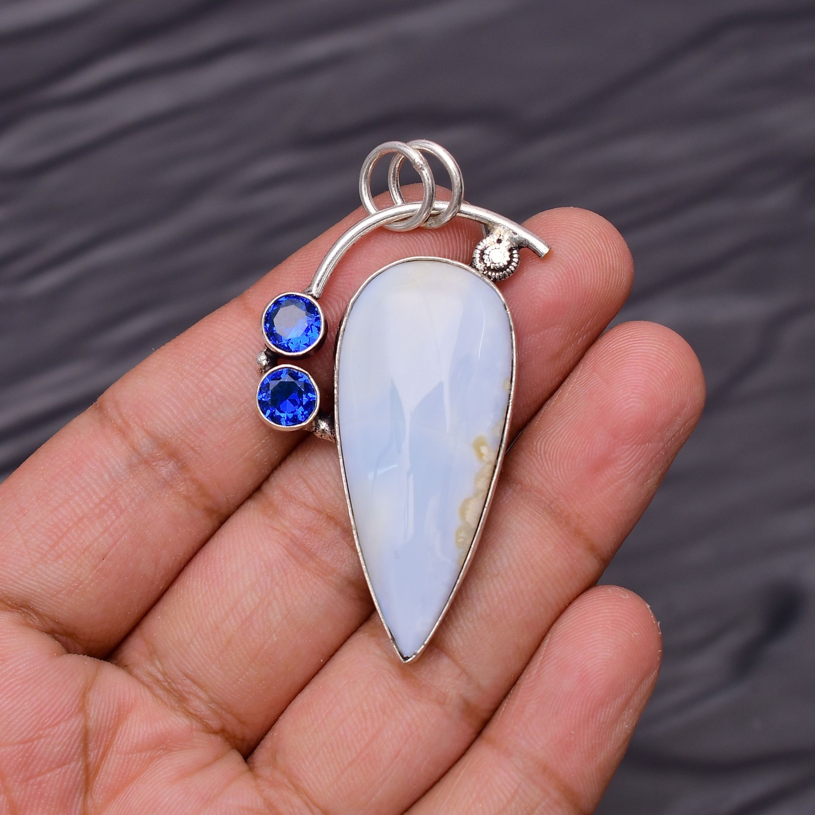 Owyhee Opal Gemstone 925 Sterling Silver Handmade Pendant -1.96″