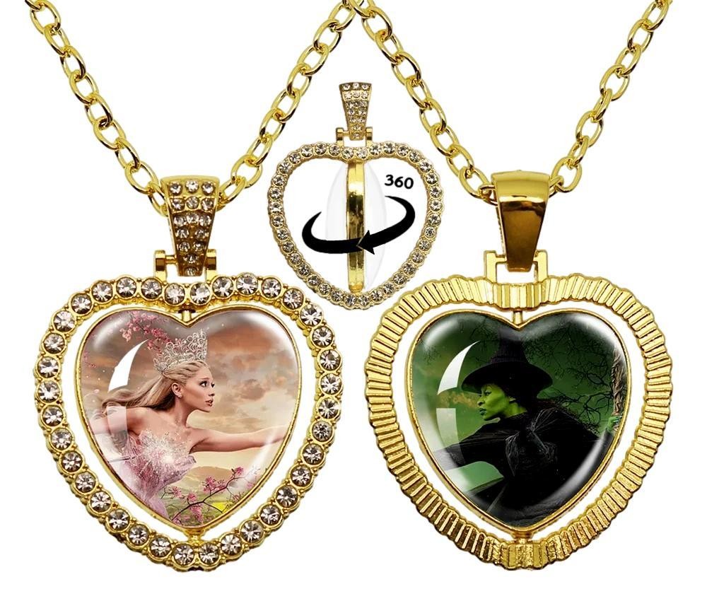 Wicked Glinda and Elphaba Double Sided Glass Domed Pendant Necklace