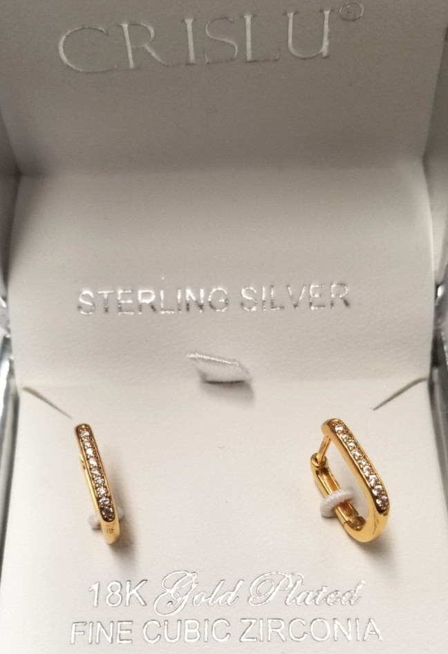 Crislu 18K Gold Plated Square Huggie Hoops 14mm Sterling Silver