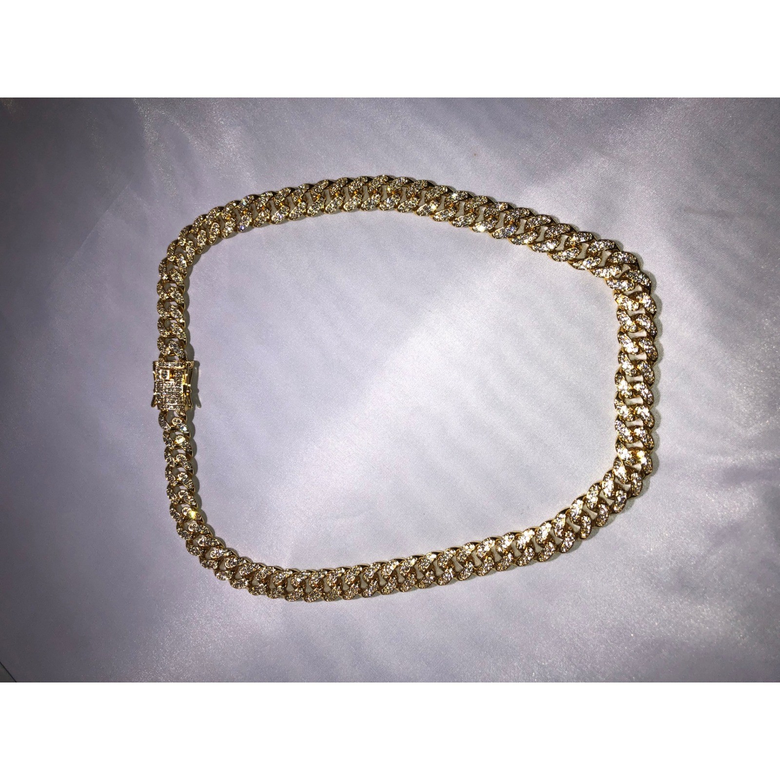 Iced Out Gold Tone Miami Cuban Link Chain Necklace Hip Hop Bling Box Clasp