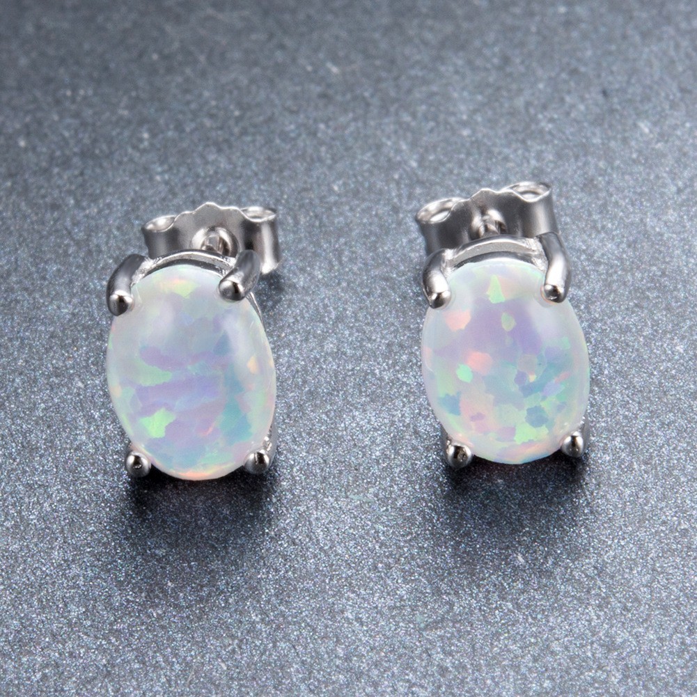 Women Girl Fashion 925 Silver Post Oval Fire Opal Stud Earrings 4x6mm Gift PE19