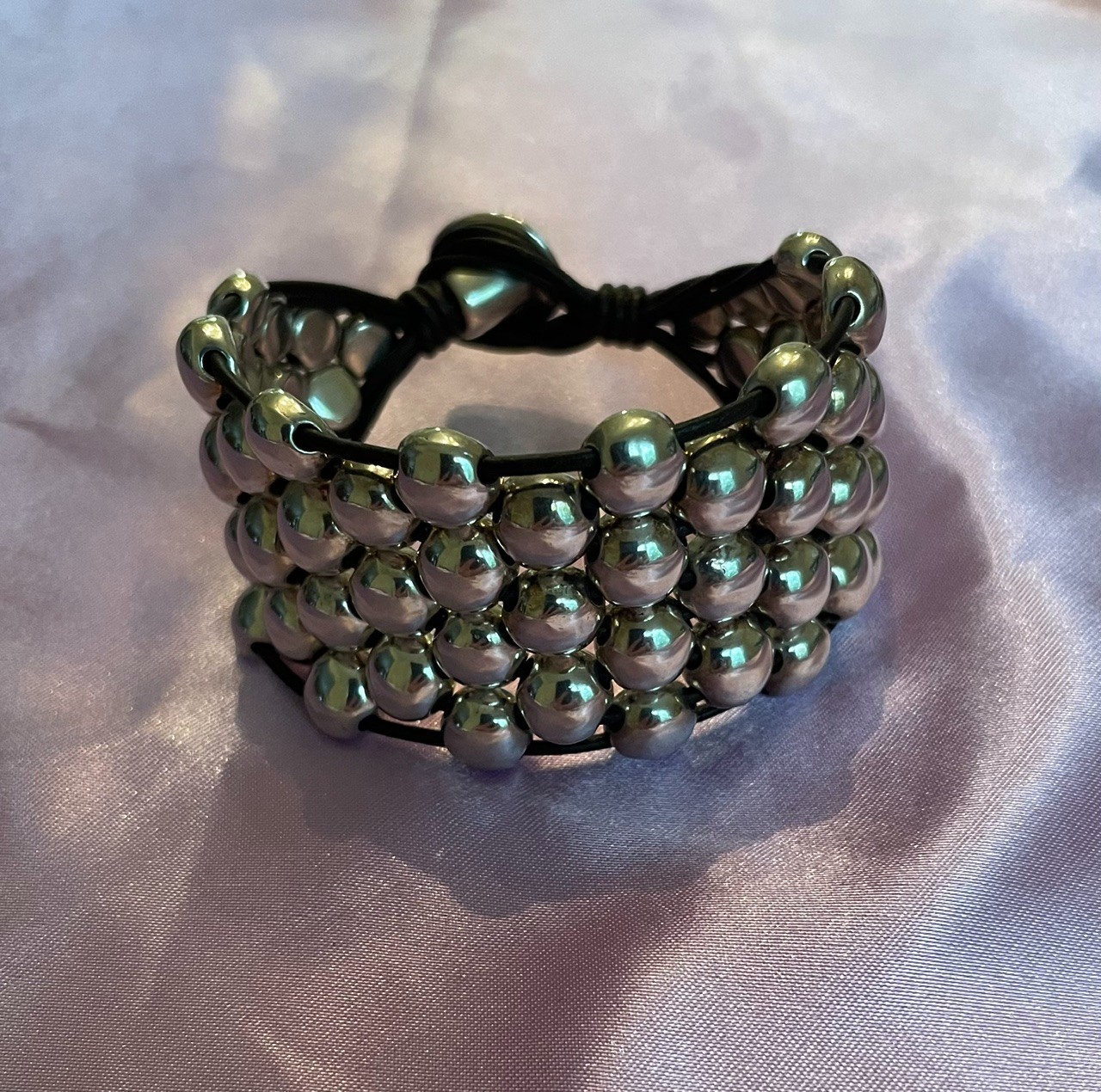 UNO de 50 Multi-Row Silver Beaded Bracelet with toggle clasp