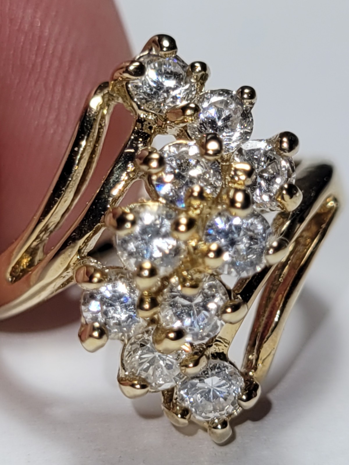 JQA 14K HGE Signed LIND Goldtone Cocktail Ring Clear CZ Crystal Statement Fashio