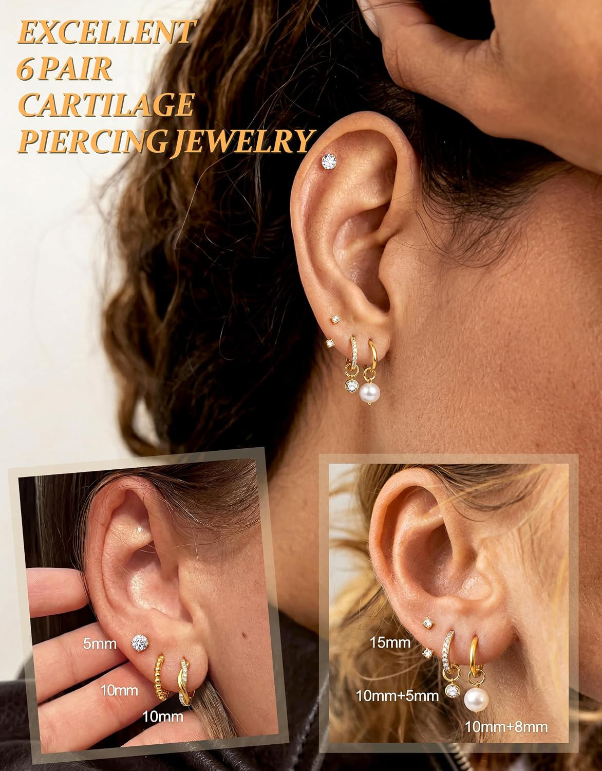 Gold Hoop Earrings for Women 14K Plated Stud Earring Set Dainty Small Hoops Jewe