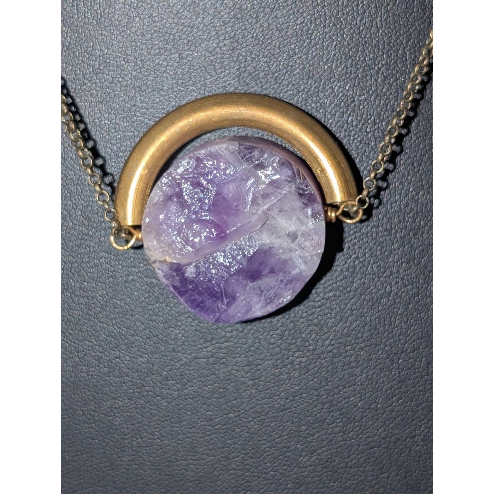 Larissa Loden ‘Floating Amethyst’ Pendant Brass Antiqued Chain 18″ Necklace