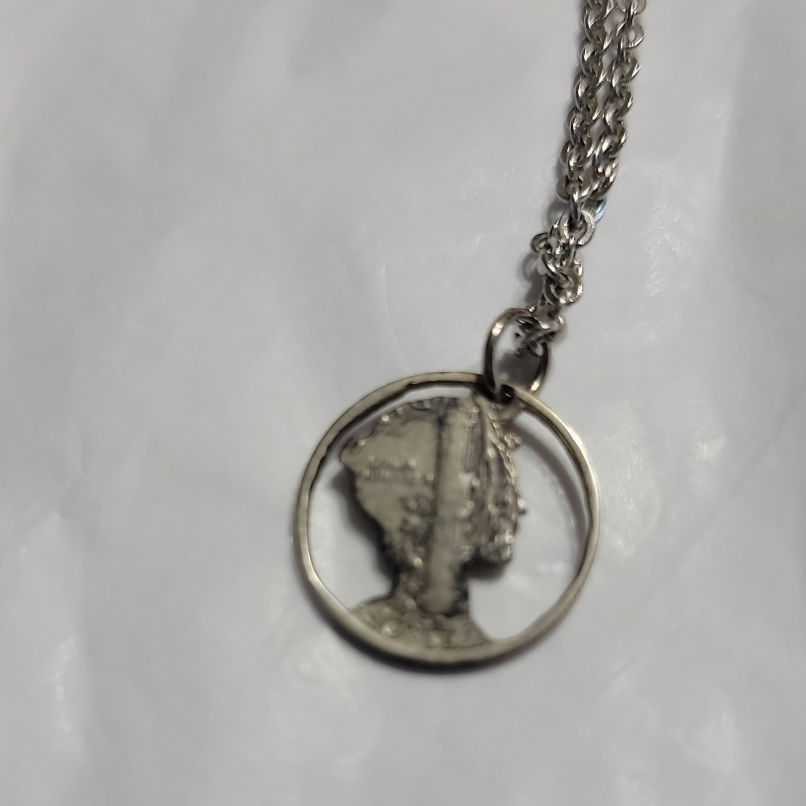 Vintage 1942 Mercury Dime Hand Cut Coin Sterling Silver Necklace & Earrings Set