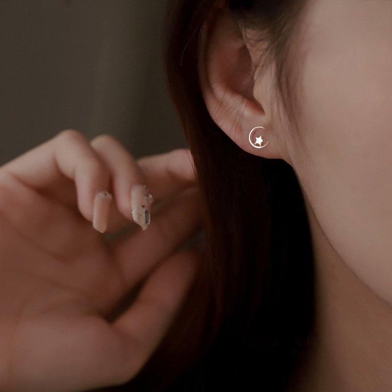 925 Silver Cute Rabbit Star Moon Heart Ear Stud Earrings Women Party Jewelry New