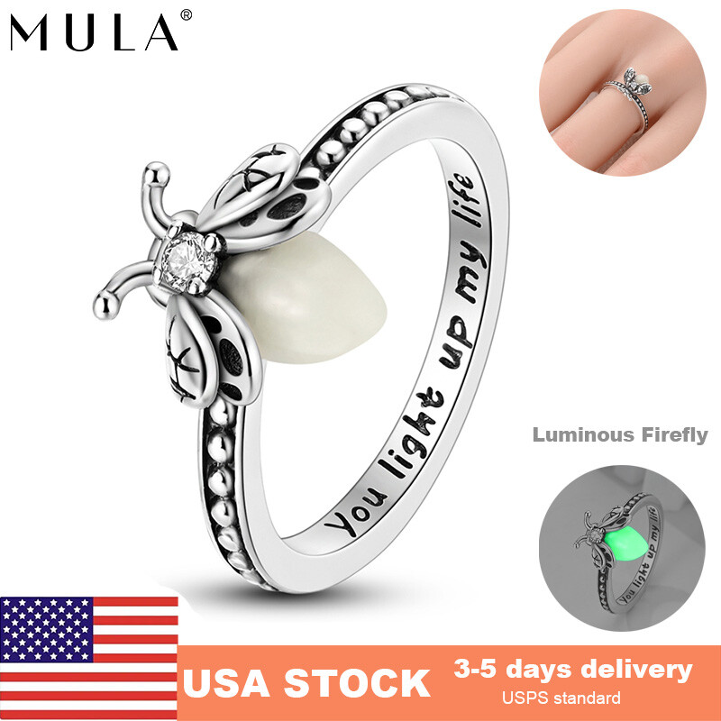 MULA Original Luminous Firefly Finger Ring CZ Women Jewelry 925 Silver Plated