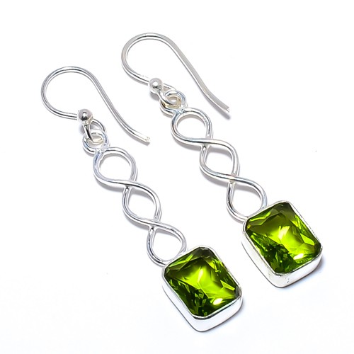 Peridot Gemstone 925 Silver Plated Spiral Earring 1.79″ T63
