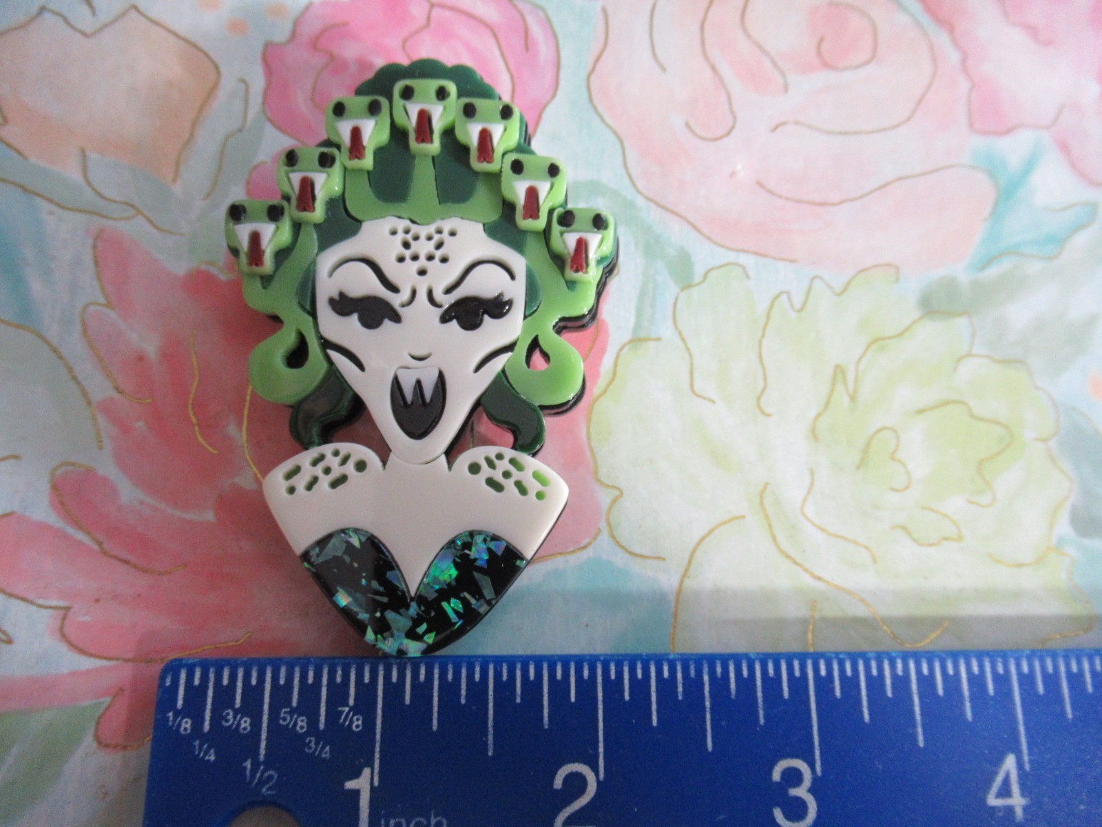 Acrylic Brooch GREEN BAT VAMPIRE Halloween or MEDUSA BROOCH Greek Mythology