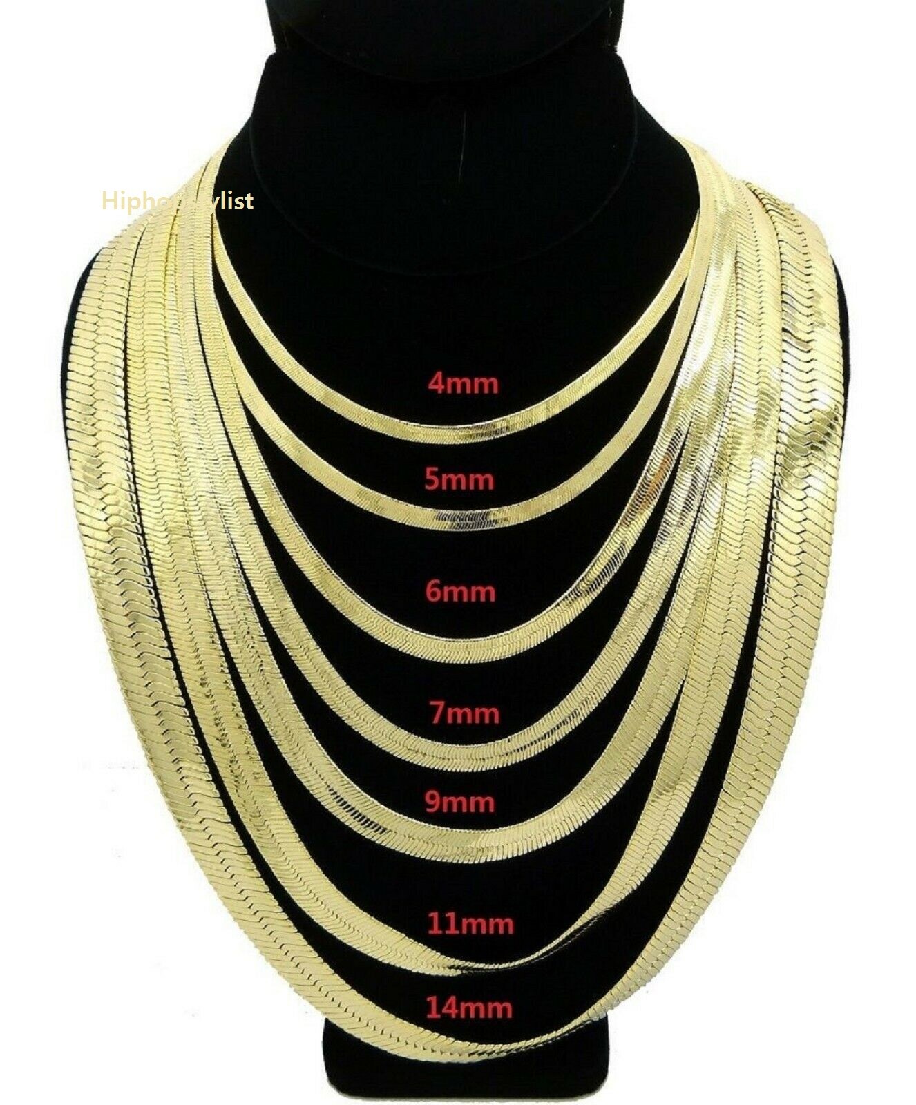 New Herringbone Chain 4mm to 14mm 18″ 20″ 24″ 30″ 14K Gold Plated Necklace