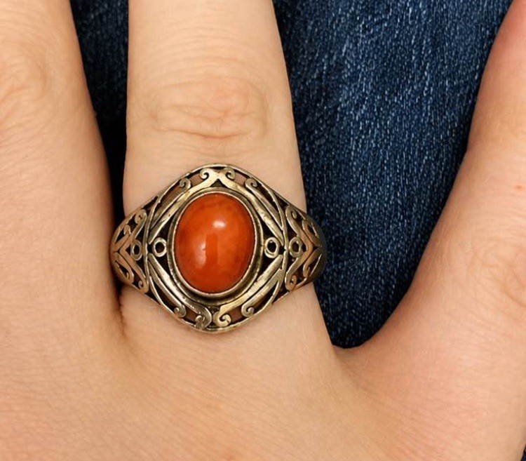 Vintage Sterling Silver Red Coral Ring – Size 9