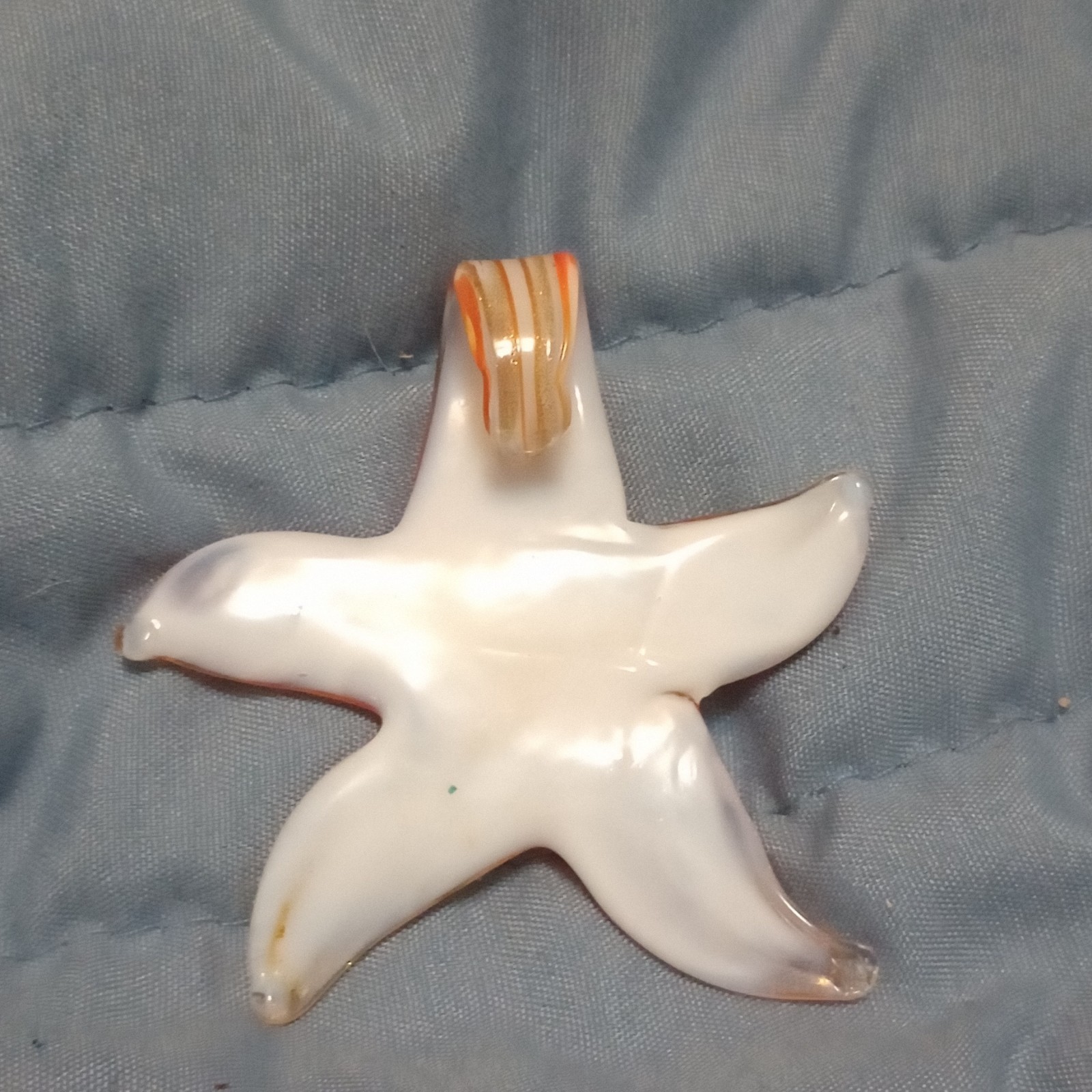 Starfish Glass Charm Pendant, Orange White Gold Swirl, Sea Life Beach Theme