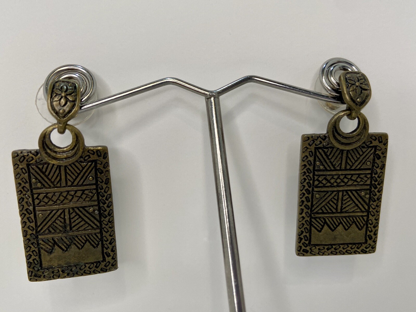 Vintage Mayan Ethnic Native Design Style Bohemian Rectangle Dangle Earrings 1″